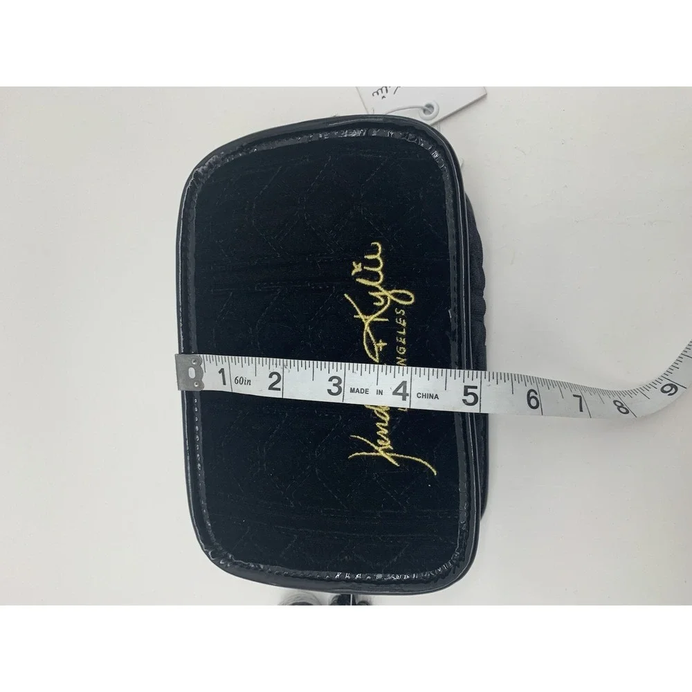 Kendall‎ Kylie Black Velvet Cosmetic Bag Pouch Gold Zipper Crossbody Strap NEW